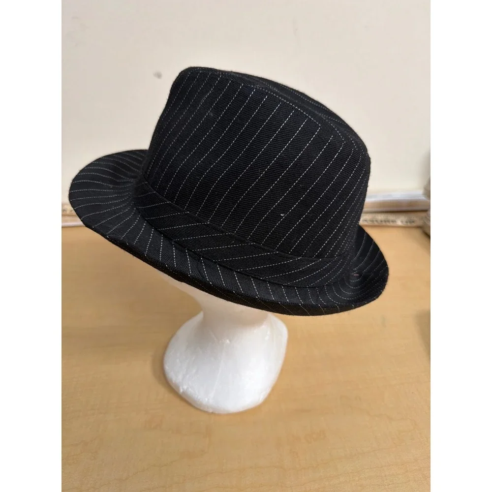 Black Pinstripe Fedora Hat Classic Gangster Style Trilby Narrow Brim